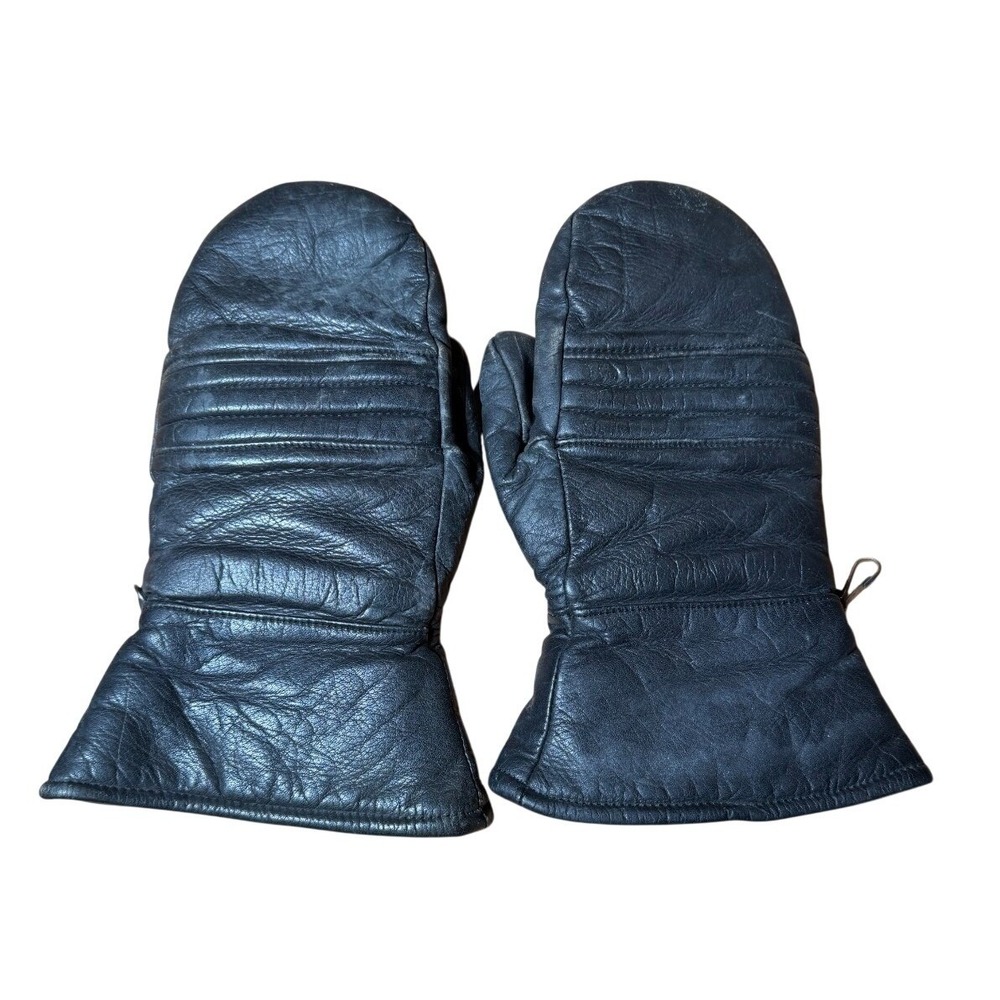 Vintage Top Grain Cowhide Leather Ski Snowboard Mittens Gloves Medium